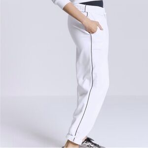 Athleta White Track Pants with Black Stripe
